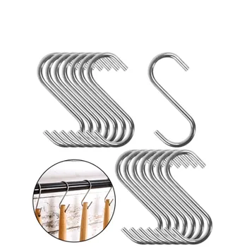 10 Adet Paslanmaz Çelik S şeklinde Kanca Metal Tek Çok Fonksiyonlu giysi askısı Kanca mutfak küreği Kaşık Depolama Aracı