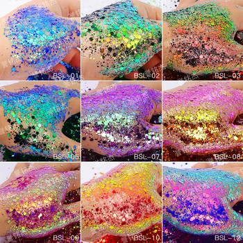 100g 500g Toptan Renkli Altıgen Değişen Renk Göz Yüz El Sanatları Tırnak Sanat Bukalemun Renk Değişimi Çiçek Glitter Tıknaz Toz