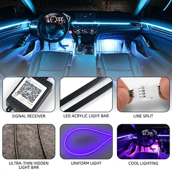 18 İn 1LED akrilik şerit ışık Araba Ortam ışığı RGB 64 Renk Kılavuzu Fiber Optik İç ışık araba aksesuarları LED Şerit