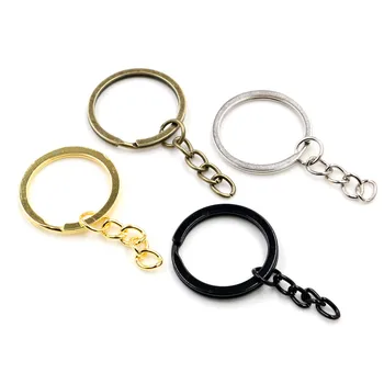 20 adet / grup Anahtarlık Anahtarlık (Halka Boyutu 28mm) moda Altın Renk Rodyum Siyah Kaplama 50mm Uzun Yuvarlak Anahtarlık Anahtarlıklar