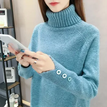 2021 Yeni Kazak Aşırı Isınmış Kalınlaşmış Örme Alt Gömlek Uzun kollu Kore Versiyonu Gevşek Yüksek yaka Kadın