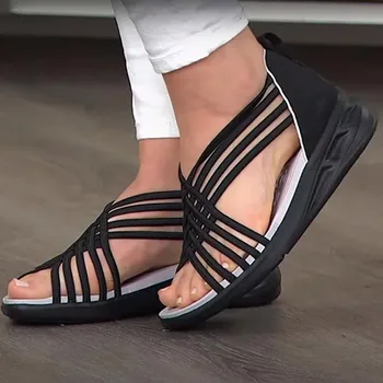 2022 Moda Boyutu 43 Takozlar Sandalet Kadınlar İçi Boş Nefes Örgülü Balık Spor Sandalet Roma Kadın Sandalet Sandalias Mujer