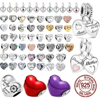 2022 Yeni 925 Ayar Gümüş kalp anneler günü Charms Kolye Fit Pandora Bilezik kalp boncuk Takı anneler günü İçin hediyeler
