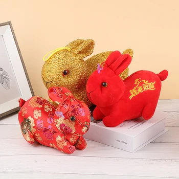 2023 Çin Zodyak Servet Tavşan Maskot Sevimli Altın Kırmızı Tavşan Ev Dekor doldurulmuş oyuncak Yaratıcı Noel Yeni Yıl Hediye çocuklar İçin