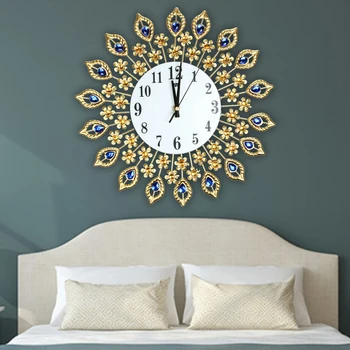 3D duvar saati Demir Sanat Altın Elmas Sessiz Dekoratif Benzersiz Tavuskuşu Şekli Modern duvar saati s Ev Dekor Saat Oturma Odası İçin