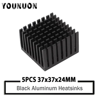 5 Adet YOUNUON 37x37x24mm siyah alüminyum ısı emici PC transistör LED güç IC transistör modülü PCB ventilatör soğutma