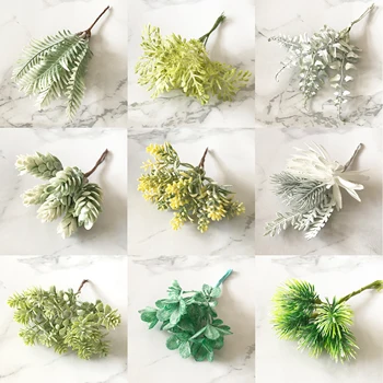 6 adet Plastik floristik yapay bitkiler düğün dekoratif çiçekler iğne broş vazolar ev dekor için noel çelenk