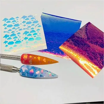 8 sayfalık Holografik tırnak kaplaması renkli 3D Yıldız Gökyüzü Graffiti Tasarım Holo Nail Art Transferi Sticker DIY Su Kaydırağı Manikür Çıkartmaları
