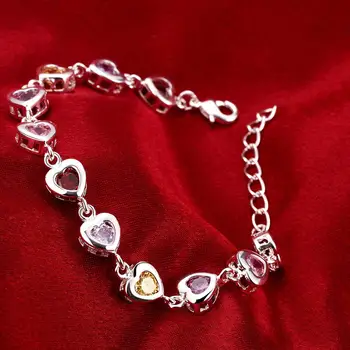 925 Ayar gümüş zarif Bilezikler zincir güzel kristal Zirkon Kalp Takı moda kadınlar için Aşk düğün bayan sevimli