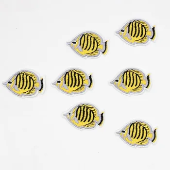 AHYONNIEX 5 ADET Küçük Sarı İşlemeli Balık Yama Giyim Aplike Demir on hayvan Yamalar Giysi için Kot Ayakkabı DIY
