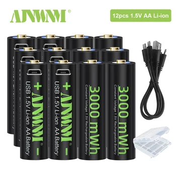 AJNWNM 100 % Orijinal 1.5 V AA Şarj Edilebilir Piller 3000mWh Li-İon AA Şarj Edilebilir Pil için kamera Anti-bırakarak oyuncak araba + USB