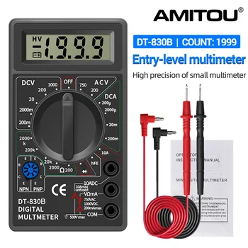 AMİTOU DT830B Dijital Multimetre AC / DC LCD Mini Voltmetre Ampermetre Ohm Test Cihazı 750/1000V Yüksek Güvenlik El Metre Prob İle