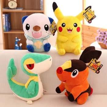 Anime peluş oyuncaklar Pokemon Peluche Tepig pikachu Snivy Oshawott doldurulmuş oyuncak Yastık Çim Yılan Dekor Bebek Noel Hediyesi Oyuncak Çocuk Kız