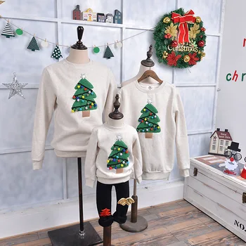 Annem ve ben Noel Aile Eşleştirme Giyim Yeni Yıl Kadın Çocuk Ev Tekstili Hoodie Kazak Noel Ağacı Nakış Kaliteli