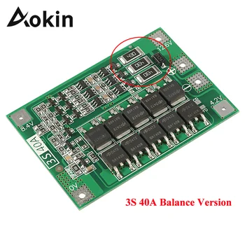 Aokin 3S 40A BMS 11.1 V 12.6 V 18650 Li ion Lityum pil şarj cihazı koruma levhası için Denge Sürümü ile Matkap 40A Akım
