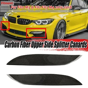 Araba Gerçek Karbon Fiber Ön Tampon Yan Splitter Kanallari Dudak BMW için rüzgarlık F80 M3 F82 F83 M4 2015-2018