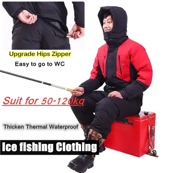 Artı Boyutu Erkekler Kış Sıcak Su Geçirmez Buz balıkçı kıyafeti Açık Rüzgar Geçirmez Termal pamuklu giysiler Balıkçılık Ceket Pantolon Tulum