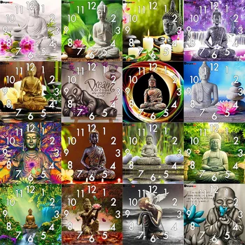 Dpsprue Tam Elmas Boyama Çapraz Dikiş Buda heykeli Saat Mekanizması İle Mozaik 5D Dıy Kare Yuvarlak 3d Nakış Hediye