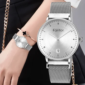 Fantor Marka Kadın Moda Lüks Gümüş Örgü Manyetik Su Geçirmez Zarif Bayanlar kol saati relogio feminino
