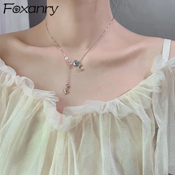Foxanry Gümüş Renk Charm Kolye Kadınlar için Yeni Moda Işıltılı Ay Unicorn Kolye Klavikula Zinciri Gelin Takı