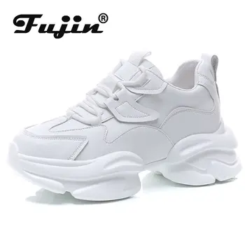 Fujin 7 cm Doğal Hakiki Deri Platformu Kama Tıknaz Sneaker Yüksek Marka Rahat Rahat Nefes Bahar Sonbahar bağcıklı ayakkabı