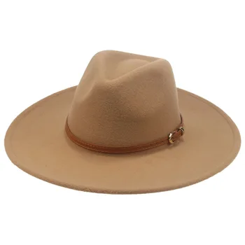 Fötr şapkalar Büyük Birm 9.5 cm Katı Kemer Bandı Keçe Erkek Şapka Beyler Klasik Rahat Resmi Kadın Şapka Pamelas Y Tocados Para Bodas