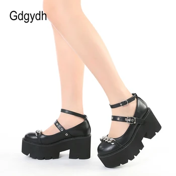 Gdgydh Lolita Ayakkabı Mary Jane Yuvarlak Ayak Tıknaz Topuk Platformu Pompaları Zinciri ıle Kadınlar ıçin Artı Boyutu Rahat Ayakkabılar Rahat