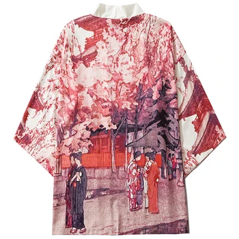 Geleneksel Kimono Japon Streetwear Erkekler Harajuku Asya Gömlek Kadın Beyaz Sakura Yukata Kimono Hırka Cosplay Haori Giyim