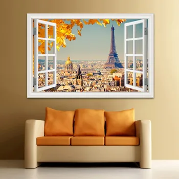 Günbatımı 3D Pencere Görünümü Duvar çıkartma Şehir Manzara Vinil Çıkartması Pencere Duvar Kağıdı Ev Dekor Modern Oturma Odası Resim