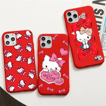 Güzel Hello Kitty Telefon Kılıfı için iphone 13 12 11 Pro Max Mini XS 8 7 6 6S Artı X SE 2020 XR Kırmızı Kapak