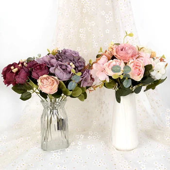 Güzel Yapay şakayık çiçekleri Buket İpek Gül Ortanca Çiçek Ev Oturma Dekor Düğün Doğum Günü Partisi Malzemeleri Hediye