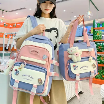 Harajuku Tarzı Kadın Sırt Çantası Naylon Büyük Kapasiteli okul çantası Kızlar İçin Kawaii Kolye Depolama Sırt Çantaları Su Geçirmez Okul Çantalarını