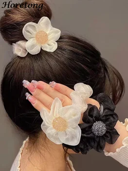 Horetong Yeni Örgü Çiçek Saç Halka Parlaklık Saç Kravat Kore Mizaç Elastik saç bandı Saç Halat Kadınlar İçin saç aksesuarları