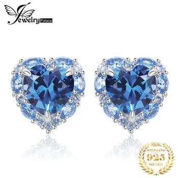 JewelryPalace Yeni Varış Kalp Yay Aşk 5ct Mavi Taş Oluşturulan Mavi Spinel 925 gümüş Saplama Küpe Kadın Kız için