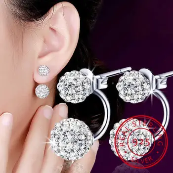 Kadın Lüks Rhinestone Kristal top düğme küpe Moda 925 Gümüş Takı Mizaç Prenses Saplama Küpe 2019 Yeni