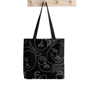 Kadın alışveriş Yüzleri Koyu siyah Baskılı Kawaii Çanta Harajuku Alışveriş Kanvas Alışveriş Çantası kız çanta Tote Omuz Bayan Çantası
