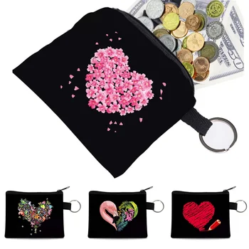 Karikatür Aşk Baskı bozuk para cüzdanı Fermuarlı Çantalar Kız Bozuk para cüzdanı USB kablosu Kulaklık Mini Çanta Anahtar Cüzdan kadın Çantası Moda Çanta