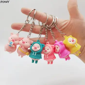Karikatür Sevimli Yağmurluk Piggy Bebek Anahtarlık Tutan Süt Domuz Anahtarlık okul çantası Sırt Çantası Araba Anahtarı Kolye Anahtarlık Hediye