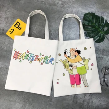 Kawaii Tv Gösterisi Heartstopper alışveriş çantası Karikatür Çanta Tote Bakkal Pamuk Jüt Çanta Alışveriş Çantası Bolsas Reutilizables