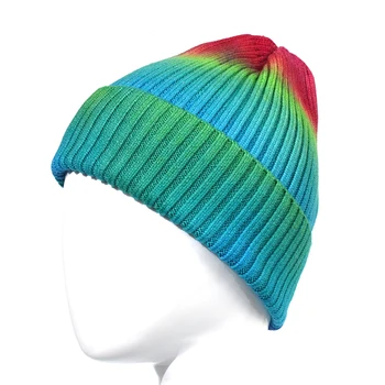 Kış Sıcak Kalınlaşmak Batik Renk Örgü Şapka Bere Şapka Moda Yumuşak Streç Bere Akrilik Skully Kap