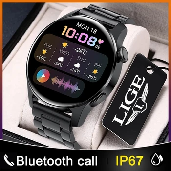 LIGE Yeni Bluetooth Çağrı akıllı saat Erkekler Tam dokunmatik Ekran Spor spor bluetooth saat İçin Uygundur Android ıos akıllı saat