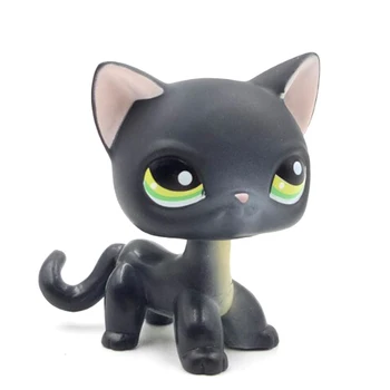 LPS KEDİ Gerçek Littlest pet shop bobble kafa oyuncaklar kısa saç kedi # 336 siyah ayakta yavru yeşil gözler