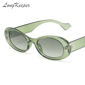 LongKeeper 2021 Oval Güneş Kadınlar Vintage Retro Yuvarlak Çerçeve Yeşil Siyah Hip Hop güneş gözlüğü Moda UV400 Gözlük