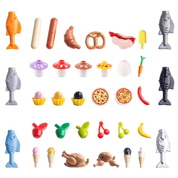 MOC Gıda Meyve Sebze Yapı Taşları Minyatür Mutfak Dekorasyon Pizza Aksesuarları dondurma Aşçı Figürleri Çocuk DIY Oyuncaklar