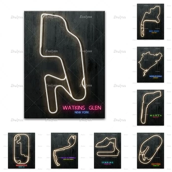 Nurburgring Devre, Monza Neon Parça, Sebring Yarış Pisti, Devre De Monaco F1 Yarış Arabası Devre Posteri Baskılar Tuval Ev Dekorasyon