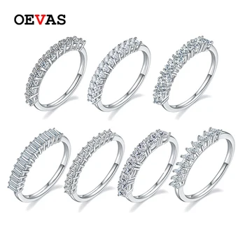 OEVAS 100 %925 Ayar Gümüş Gerçek 1 Karat Oval Kalp Moissanite Sıralı Yüzükler Kadınlar İçin Köpüklü Düğün Parti Güzel Takı Hediyeler