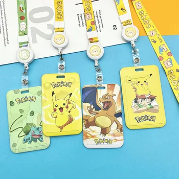 Pokemon Pikachu PVC Kart Kapak Çocuklar Kampüs Kart Asılı Boyun Çantası Kart Charmander Bulbasaur Şekil Tutucu Kordon KİMLİK Kartı Oyuncaklar
