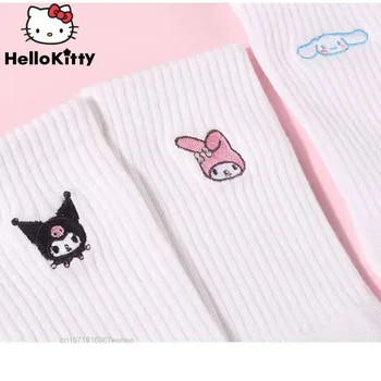Sanrio Cinnamoroll Kuromi Melodi Katı Tatlı Kore Y2k Stil Kadın Çorap Lolita Sevimli Pamuk Rahat Yumuşak Sıcak Çorap