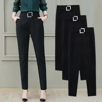 Siyah Takım Elbise Pantolon Kadın Yüksek Bel Pantolon Sashes Cepler Ofis Bayanlar Pantolon Moda Orta Yaşlı Pembe Sarı Pantolon 6A22
