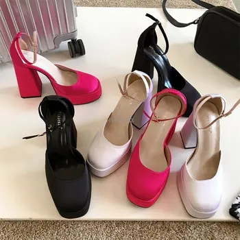 Tıknaz Moda Kadın Pompaları yüksek topuklu ayakkabı Sandalet Lüks Marka 2022 Yeni Bahar Yaz Pu Deri Parti Elbise Tasarımcısı Mujer